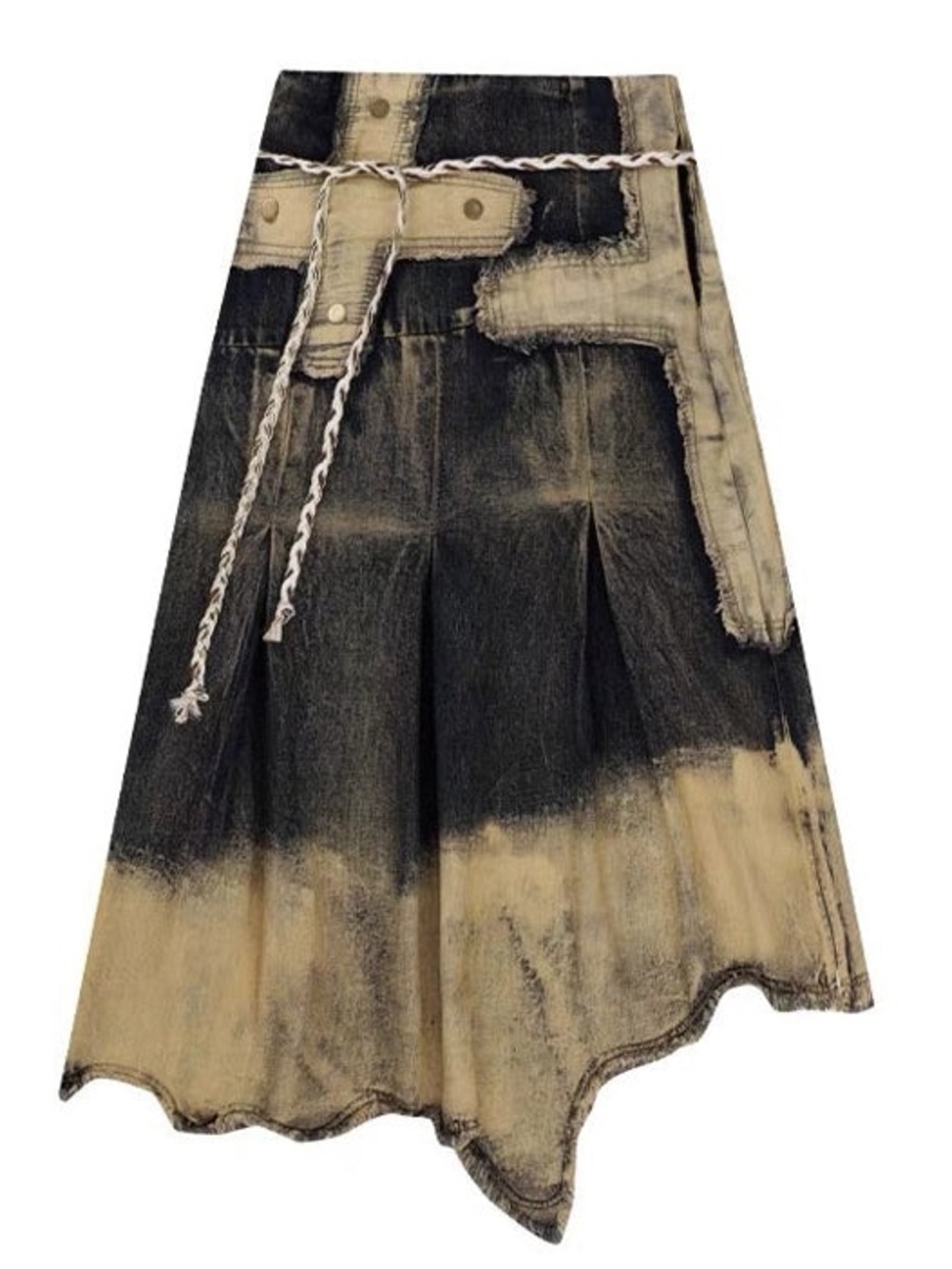 Grunge Cross Patch Pleated Denim Maxi Skirt